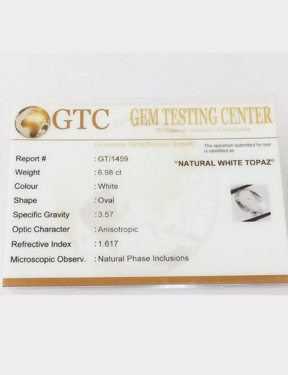 7.65 Ratti (6.98 ct) Natural Certified White Topaz